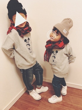 「AZUL by moussy（アズールバイマウジー）のアイテム（スウェット）」を使った、はるこは☻さん（キッズ・100cm）の秋コーディネート