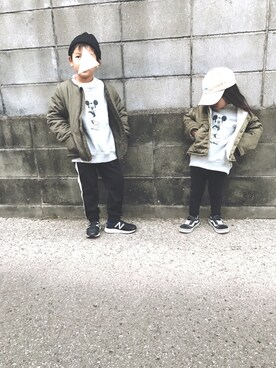 「AZUL by moussy（アズールバイマウジー）のアイテム（スウェット）」を使った、はるこは☻さん（キッズ・110cm）の冬コーディネート