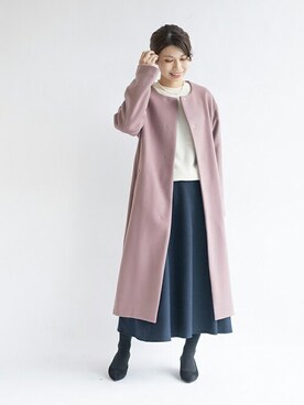 「La TOTALITE（ラトータリテ）のアイテム（ノーカラーコート）」を使った、yukimiさん（レディース・160cm）の冬コーディネート