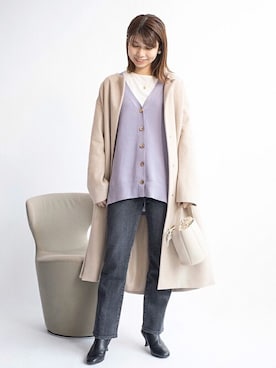「La TOTALITE（ラトータリテ）のアイテム（ノーカラーコート）」を使った、yukimiさん（レディース・160cm）の冬コーディネート