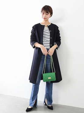 「La TOTALITE（ラトータリテ）のアイテム（ノーカラーコート）」を使った、yukimiさん（レディース・160cm）の冬コーディネート