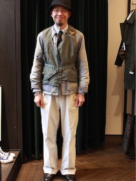 「VINTAGE（ヴィンテージ）のアイテム（帽子）」を使った、Makiyaさん（メンズ・175cm）の冬コーディネート