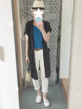 「GU（ジーユー）のアイテム（パンツ、ホワイト系）」を使った、tomokoさん（レディース・164cm）の秋コーディネート