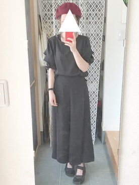 「GU（ジーユー）のアイテム（ハンチング/ベレー帽、レッド系）」を使った、tomokoさん（レディース・164cm）の秋コーディネート
