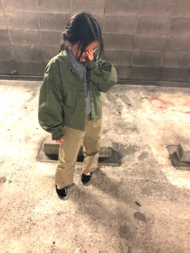 「アイテム（ミリタリージャケット）」を使った、Rainy☺︎さん（キッズ・120cm）の春コーディネート