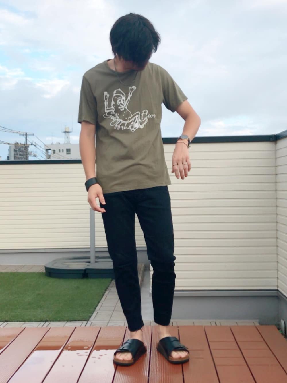 「夏セールで買いました、GU、Kim jones、スキニー、アンクルパンツ、カットオフデニム、Daniel Wellington、プチプラ、サンダル、いいね、save、フォローお願いします🤑」｜「niko and...のチェーンネックレス【niko and...】（ネックレス、グレー系）」を使った、ファルルさん（メンズ・173cm）の夏コーディネートの1枚目の写真