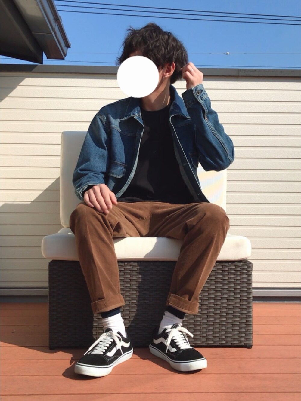 「GU、Gジャン、デニムジャケット、Kim jones、UNIQLO、コーデュロイ、アンクルパンツ、プチプラ、ビッグシルエット、いいね、save、フォローお願いします🤑」｜「GUのアイテム（デニムジャケット、ブルー系）」を使った、ファルルさん（メンズ・173cm）の秋コーディネートの1枚目の写真