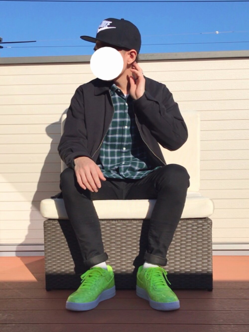 「ベースボールキャップ、ドリズラージャケット、GU、Kim jones、チェックシャツ、ネルシャツ、スキニー、AF1、プチプラ、いいね、save、フォローお願いします🤑」｜「NIKEのNIKE SNAPBACK FUTURE　584169-010（キャップ、ブラック系）」を使った、ファルルさん（メンズ・173cm）の冬コーディネートの1枚目の写真