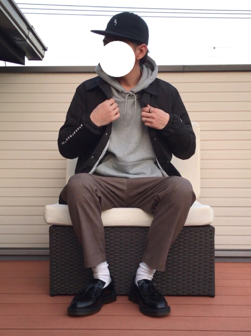 「キャップ、コーチジャケット、パーカー、チェックパンツ、アンクルパンツ、ワイドパンツ、ローファー、プチプラ、おしゃれさんと繋がりたい、いいね、save、フォローお願いします🤑」｜「ChampionのチャンピオンLIR別注コーチJKT（ブルゾン、その他）」を使った、ファルルさん（メンズ・173cm）の冬コーディネートの1枚目の写真