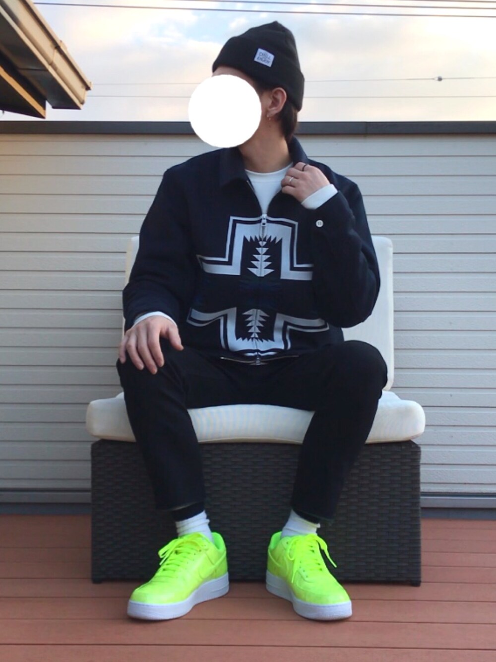 「ニット帽、Kim jones、コーチジャケット、スキニー、黒スキニー、アンクルパンツ、カットオフデニム、AF1、プチプラ、いいね、save、フォローお願いします🤑」｜「GLOBAL WORKのビーニーニットワッチ/763674（ニットキャップ/ビーニー、ブラック系）」を使った、ファルルさん（メンズ・173cm）の冬コーディネートの1枚目の写真