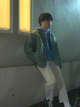 「古着好きな人と繋がりたい」｜「アイテム（ノーカラージャケット）」を使った、Yopiさん（メンズ・173cm）の冬コーディネート