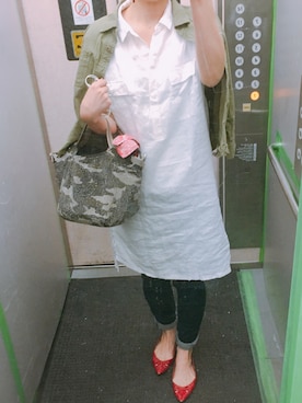 「VIS（ビス）のアイテム（シャツワンピース）」を使った、きんめさん（レディース・163cm）の夏コーディネート
