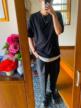 「KUUUPY（クーピー）のKUUUPY - 4wayサージカルステンレスネックレス（ネックレス、シルバー系）」を使った、みずひとさん（メンズ・177cm）の夏コーディネート