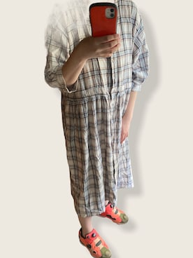 「古着女子」｜「アイテム（シャツワンピース）」を使った、beeeeko0119さん（レディース・162cm）の夏コーディネート