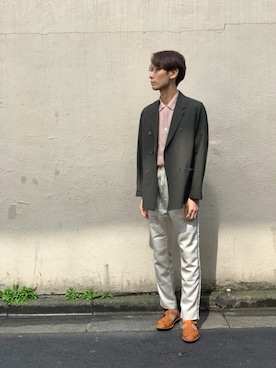 「サテンパンツ」｜「アイテム（ジャケット/アウター）」を使った、KONISHUさん（メンズ・174cm）の春コーディネート