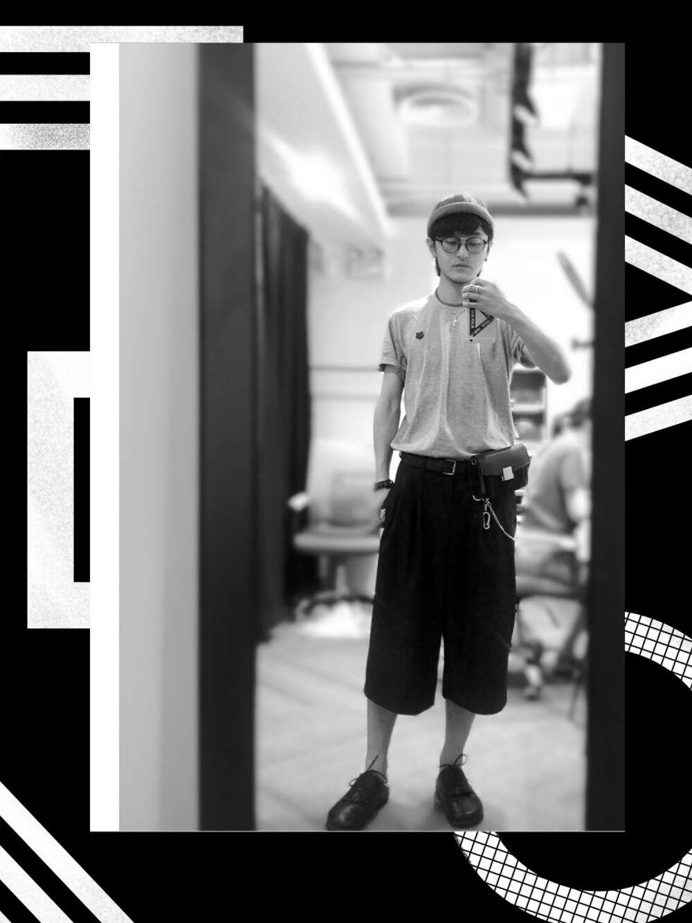 「ootd、复古、日系极简、基础款、男の子、北京、裙裤、黑白、帽子、apm monaco」｜「TRENDIANOのアイテム（Tシャツ/カットソー、グレー系）」を使った、犀牛さん（メンズ・175cm）の夏コーディネートの1枚目の写真