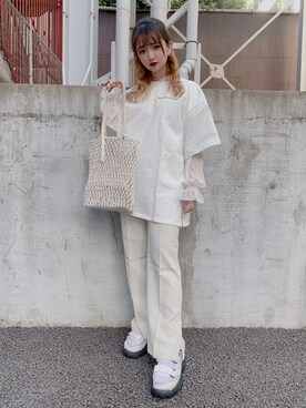 「WEGO（ウィゴー）のアイテム（Tシャツ/カットソー、ホワイト系）」を使った、_aoiさん（レディース・152cm）の春コーディネート