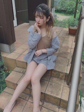 「GRL（グレイル）のアイテム（その他パンツ、ブルー系）」を使った、_aoiさん（レディース・152cm）の夏コーディネート