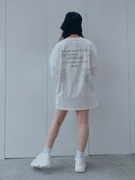 「WEGO（ウィゴー）のアイテム（Tシャツ/カットソー、ホワイト系）」を使った、_aoiさん（レディース・152cm）の夏コーディネート