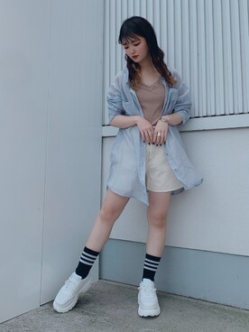 「WEGO（ウィゴー）のアイテム（シャツ/ブラウス、ブルー系）」を使った、_aoiさん（レディース・152cm）の夏コーディネート