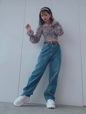 「WEGO（ウィゴー）のアイテム（デニムパンツ、ブルー系）」を使った、_aoiさん（レディース・152cm）の夏コーディネート