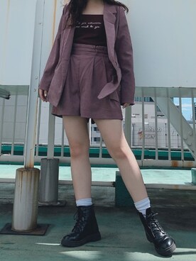 「WEGO（ウィゴー）のWEGO/スエードライクタックショートパンツ（その他パンツ、パープル系）」を使った、_aoiさん（レディース・152cm）の秋コーディネート