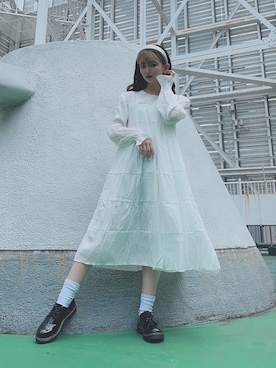 「WEGO（ウィゴー）のWEGO/ティアードロングワンピース（ワンピース、ホワイト系）」を使った、_aoiさん（レディース・152cm）の秋コーディネート