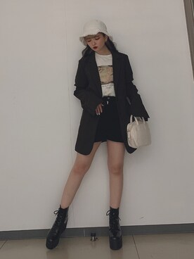 「EMODA（エモダ）のアイテム（テーラードジャケット、ブラック系）」を使った、_aoiさん（レディース・152cm）の秋コーディネート