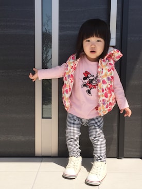 「アイテム（ダウンベスト、その他）」を使った、rinrinnonnonさん（キッズ・80cm）の春コーディネート