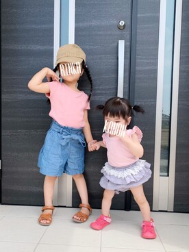 「アイテム（その他ベビー用品、グレー系）」を使った、rinrinnonnonさん（キッズ・100cm）の夏コーディネート