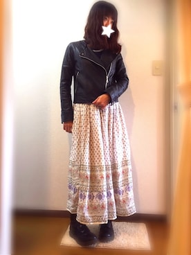 「Te chichi（テチチ）のアイテム（ライダースジャケット）」を使った、ななこさん（レディース・158cm）の冬コーディネート
