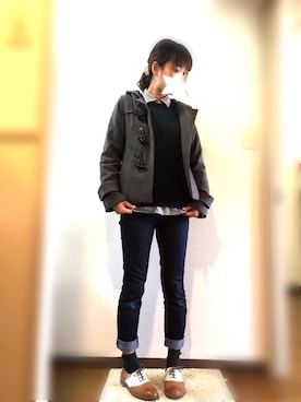 「HARUTA」｜「アイテム（ダッフルコート）」を使った、ななこさん（レディース・158cm）の冬コーディネート