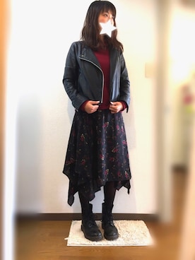 「Te chichi（テチチ）のアイテム（ライダースジャケット）」を使った、ななこさん（レディース・158cm）の冬コーディネート