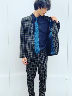 「アイテム（セットアップ、イエロー系）」を使った、永遠さん（メンズ・174cm）の秋コーディネート
