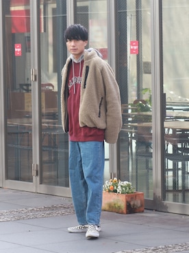 「FREAK'S STORE（フリークスストア）のリバーシブルボアフリースジャケット（ブルゾン）」を使った、DAIさん（メンズ・178cm）の冬コーディネート