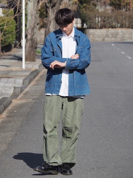 「アースカラー」｜「アイテム（カバーオール）」を使った、DAIさん（メンズ・178cm）の春コーディネート