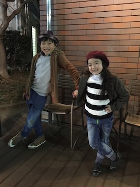 「One deux boo（ワンドゥーブー）のアイテム（パンツ）」を使った、ANNさん（キッズ・120cm）の冬コーディネート