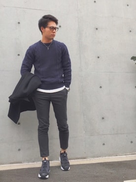 「KURO(クロ)のアイテム(ステンカラーコート)」を使った、yu-ki.さん(メンズ・174cm)の春コーディネート