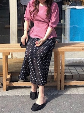 「カフェ」｜「アイテム（スリッポン）」を使った、meyさん（レディース・158cm）の春コーディネート