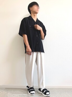 yuito使用「Kappa（Kappa/カッパ 別注 リラックスオープンカラー半袖CPOシャツ/シェフパンツ セットアップ）」的時尚穿搭