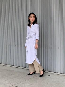 望月理恵さん着用 3wayストライプシャツワンピースを使った人気ファッションコーディネート Wear