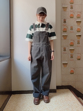 「ラガーシャツ」｜「アイテム（オールインワン・サロペット）」を使った、muさん（レディース・158cm）の春コーディネート