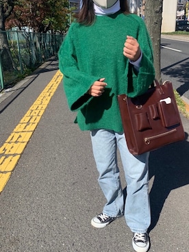 「ジーナシス」｜「アイテム（トートバッグ）」を使った、momokaさん（レディース・155cm）の秋コーディネート