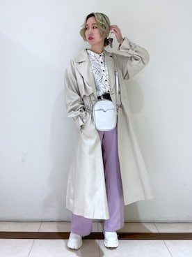 「チェーンバッグ」｜「アイテム（トレンチコート）」を使った、KUMiさん（レディース・159cm）の春コーディネート