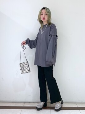 「PAGEBOY（ページボーイ）のWEB限定アイテム / 2WAYレイヤードロンT（Tシャツ/カットソー）」を使った、KUMiさん（レディース・159cm）の春コーディネート