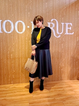 「レザースカート」｜「アイテム（ノーカラージャケット）」を使った、reimamaさん（レディース・169cm）の秋コーディネート