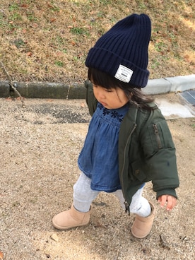 「西松屋」｜「アイテム（MA-1）」を使った、miiさん（キッズ・80cm）の秋コーディネート