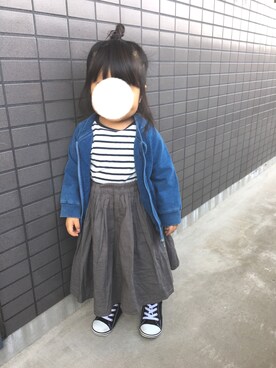 「マキシスカート」｜「アイテム（ノーカラージャケット）」を使った、miiさん（キッズ・80cm）の春コーディネート