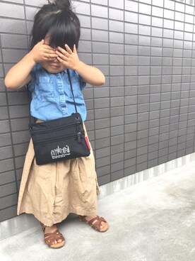 「babyGAP（babyGAP）のアイテム（シャツ/ブラウス、ブルー系）」を使った、miiさん（キッズ・90cm）の夏コーディネート
