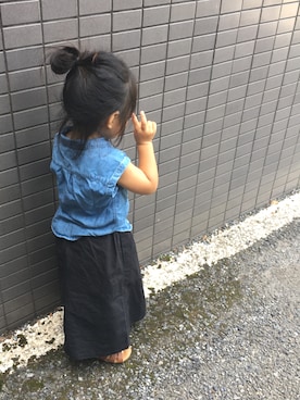 「babyGAP（babyGAP）のアイテム（シャツ/ブラウス、ブルー系）」を使った、miiさん（キッズ・90cm）の秋コーディネート